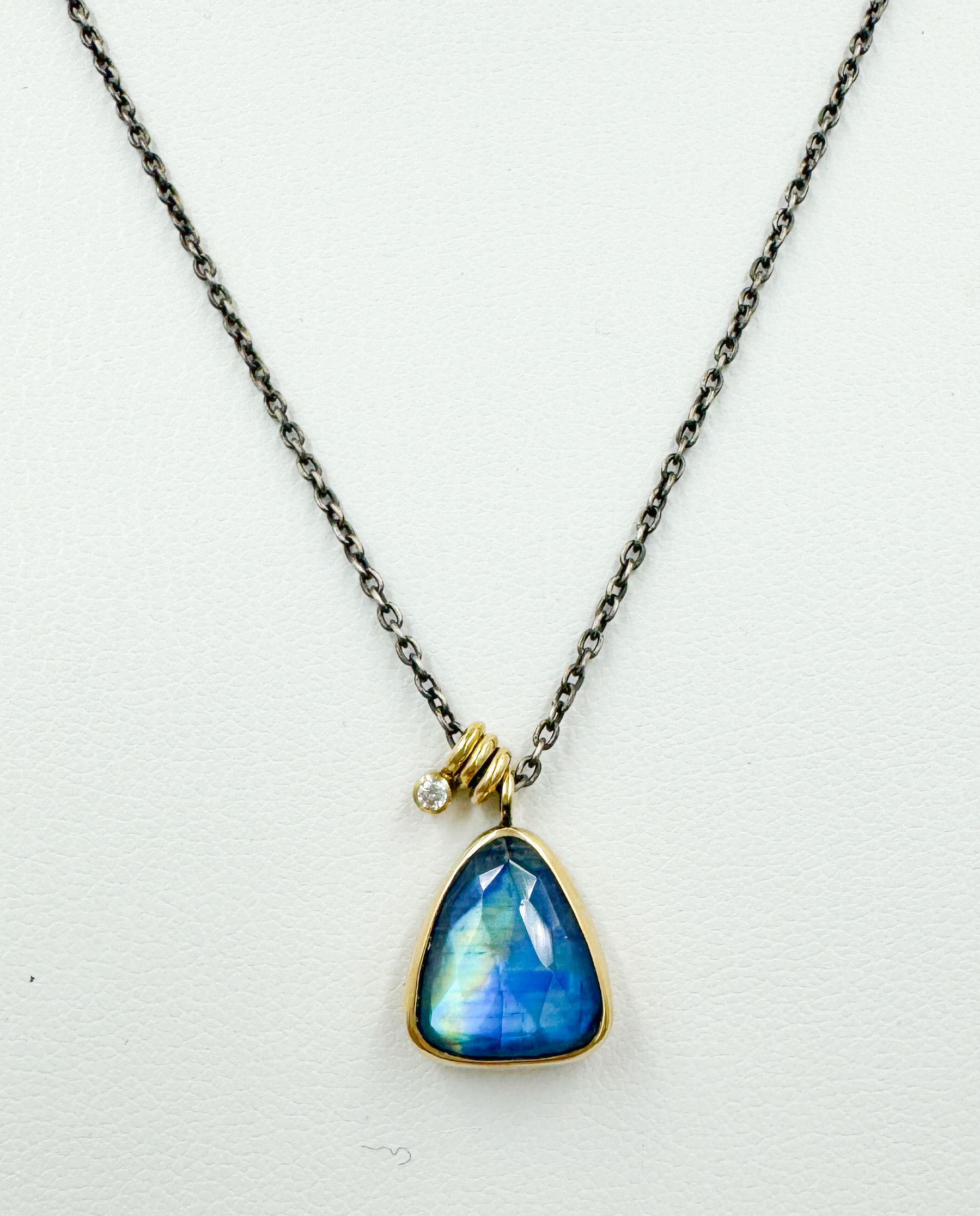 Blue Rainbow Moonstone Pendant Necklace