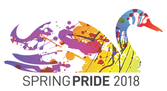 An image of a rainbow colour swan with the words Spring Pride 2018 underneath the image