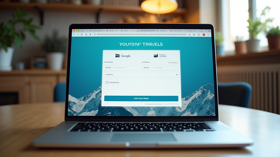 Eye-level view of a laptop screen showing a travel booking website