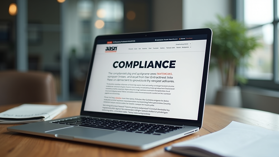 Eye-level view of a laptop screen displaying a compliance blog article