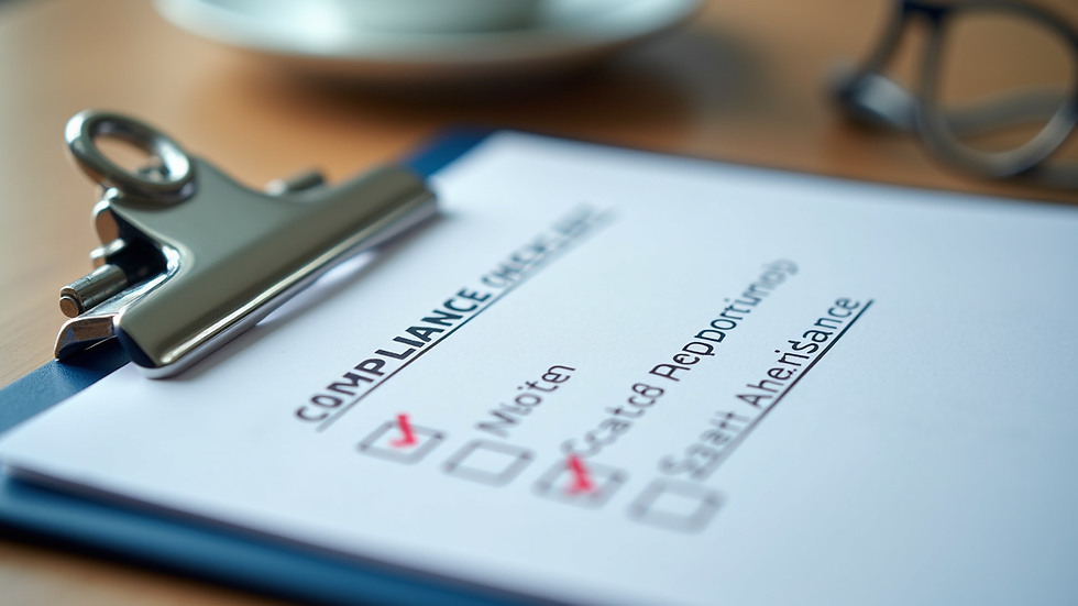 Close-up view of a checklist on a clipboard with compliance tasks