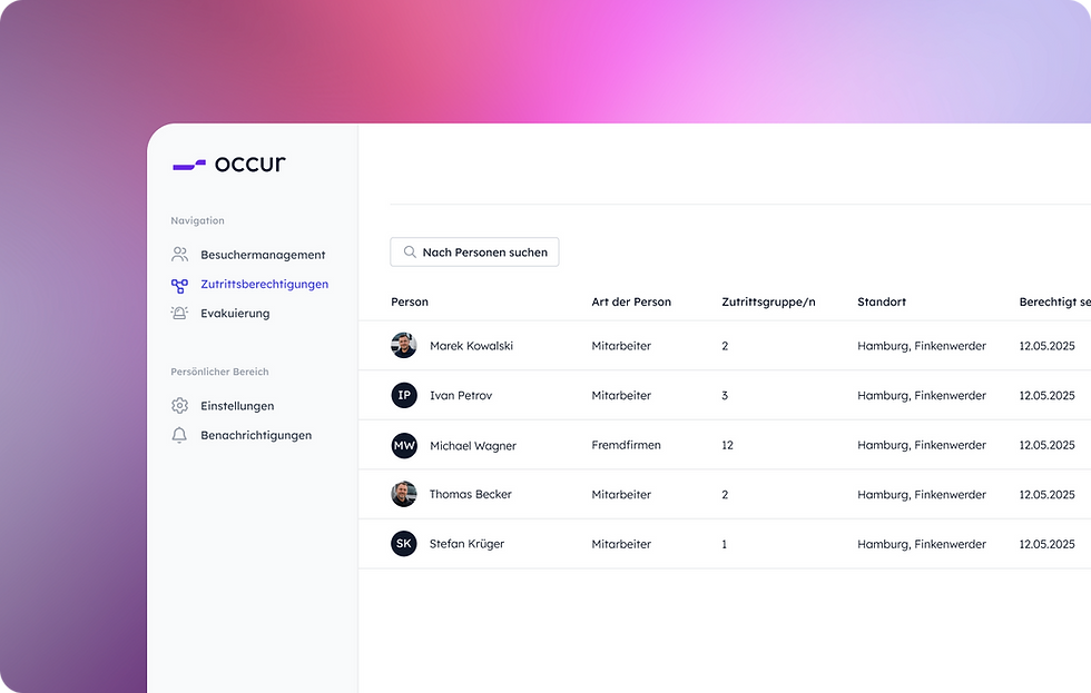 Benutzeroberfläche einer Software mit Terminübersicht, die geplante Termine, Gastgeber und Räume anzeigt.
