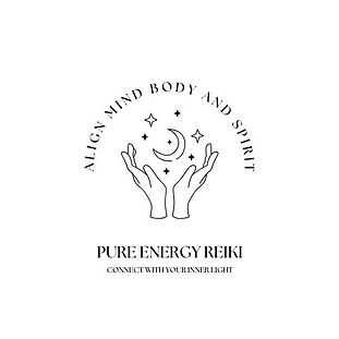 Pure Energy Reiki logo which incorporates the words align mind body and spirit, connect with your inner light.