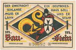 Aus privaten Sammlungen: Baustein des Jungdeutschen Ordens über 1 Mark aus Marienburg/Wpr.