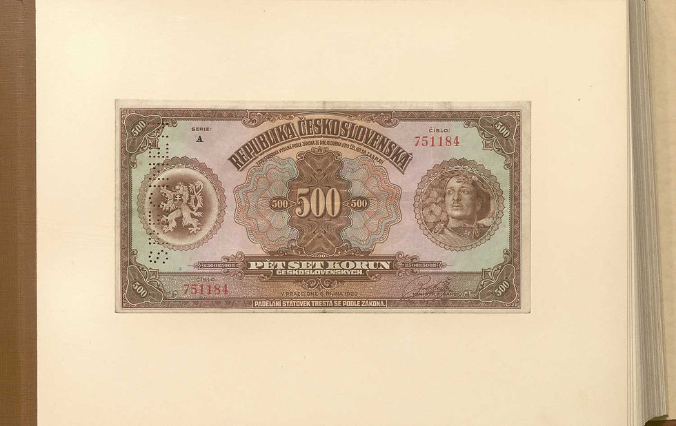 Abb. 11: Seite 35, Pick 18, Umlaufnote mit SPECIMEN zu 500 Kronen von 1920.