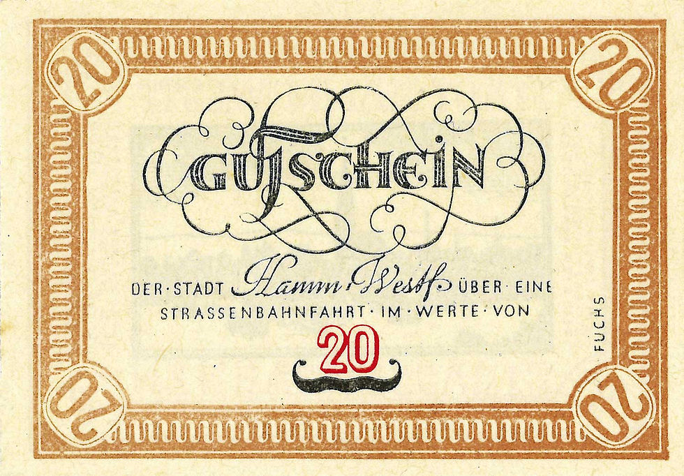 Abb. 7: 20 (Reichspfennig), Vs., 72 × 51 mm, o. D. (1947), Gestaltung: „FUCHS“.