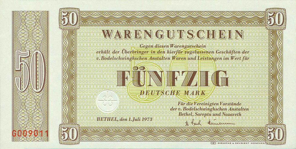 Abb. 16.1: Vorstände der v. Bodelschwinghsche Anstalten Bethel, Sarepta und Nazareth, 1. Juli 1973, 50 Deutsche Mark, Vorderseite.
