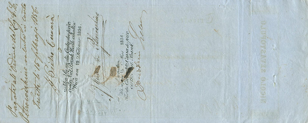 Abb. 13.2: Triest, Wechsel vom 15. Februar 1856 über 6000 Florin, Rückseite.
