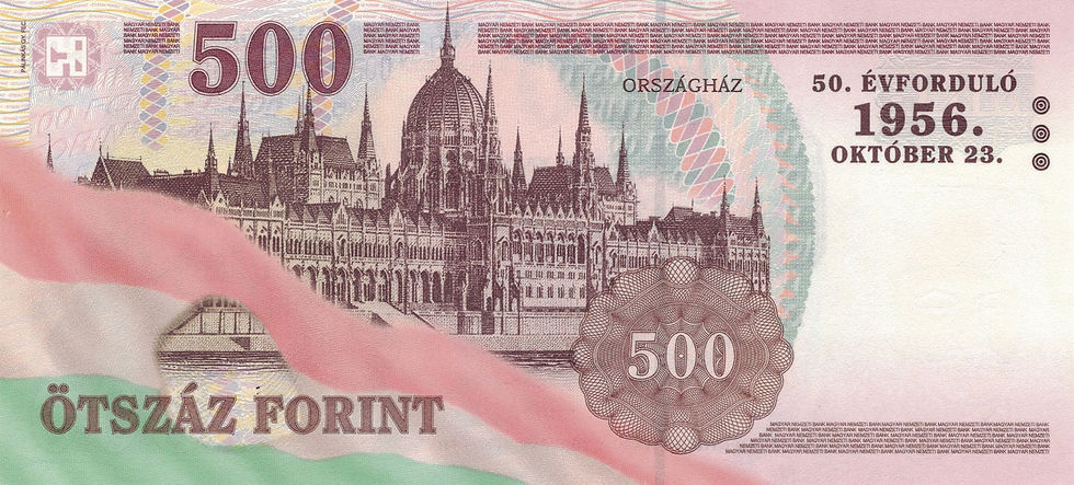 Abb. 3: 500 Forint 2006, 154 × 70 mm, Rs., Gedenkbanknote zum 50. Jahrestag der Revolution, von der Magyar Nemzeti Bank am 20. Oktober 2006 ausgegeben und bis 31. Oktober 2019 gültig.
