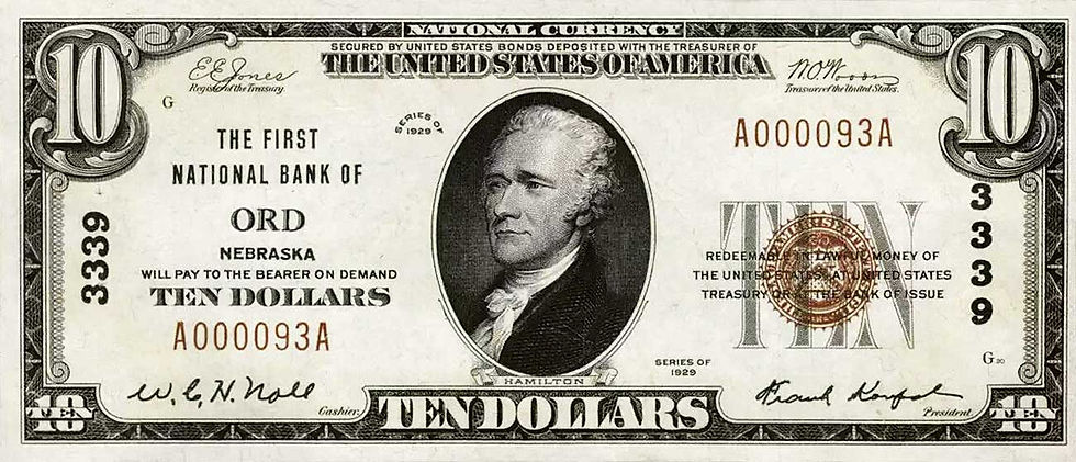 Abb. 28: 10 Dollars 1929, First National Bank of Ord, Serie 1929–1934.