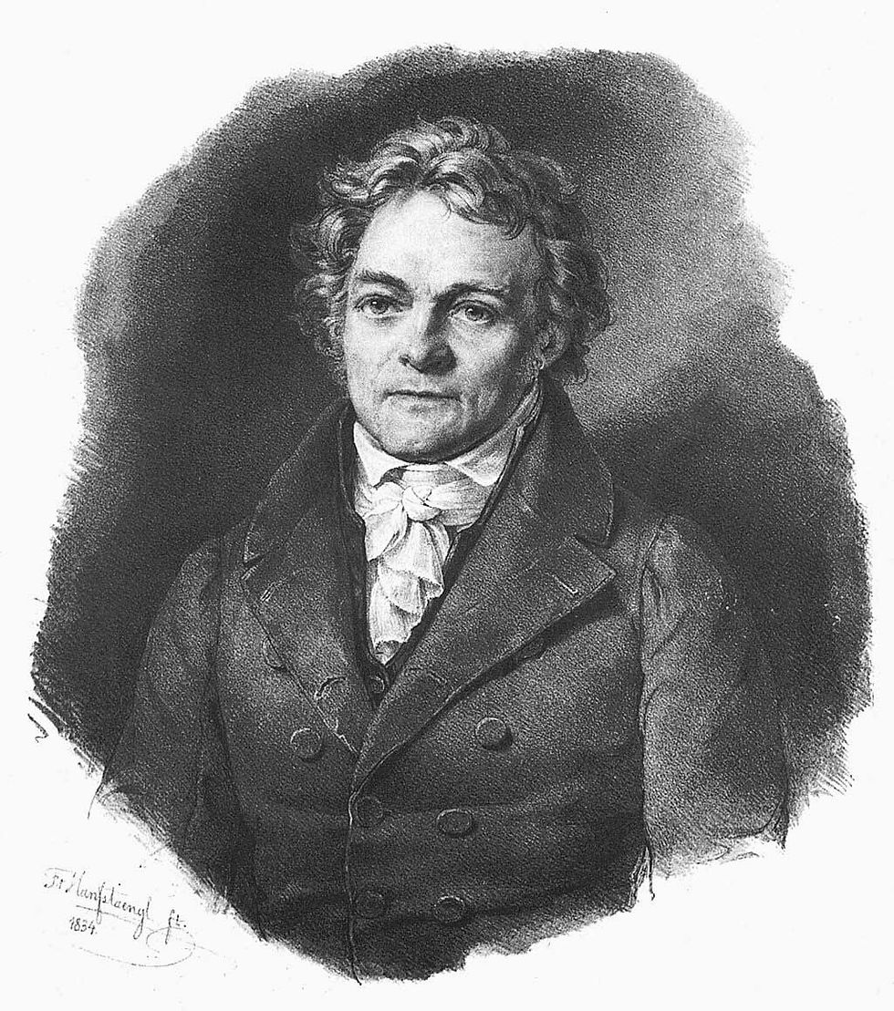 Alois Senefelder (1771-1834) gilt als Erfinder der Lithografie, Kreidelithografie 1834.