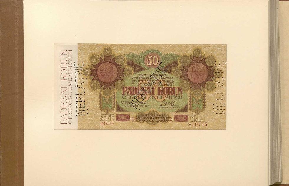 Abb. 12: Seite 45, Pick 10, Muster zu Staatspapiergeld über 50 Kronen von 1919.