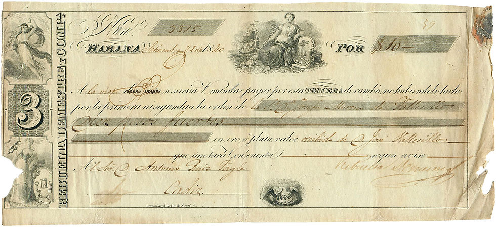 Abb. 11: Habana (Cuba), Wechsel vom 22. September 1850 über 10 Pesos fuertes, Vorderseite.