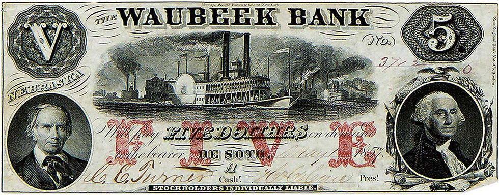Abb. 15: 5 Dollars 1. Mai 1857, Waubeek Bank, De Soto (Haxby NE-30).