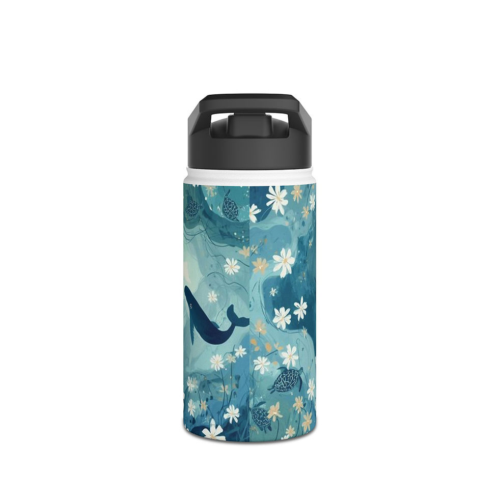 Thumbnail: Ocean Floral Stainless Steel Water Bottle — Sea Turtle & Whale Design