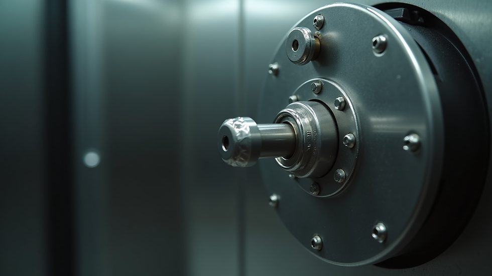 Close-up of elevator motor and mechanical parts