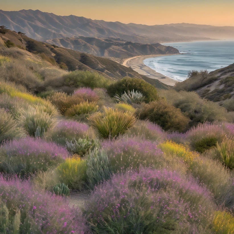Gaviota Coastal Foothills in the spring highlighting the native plants add Chia and hummin