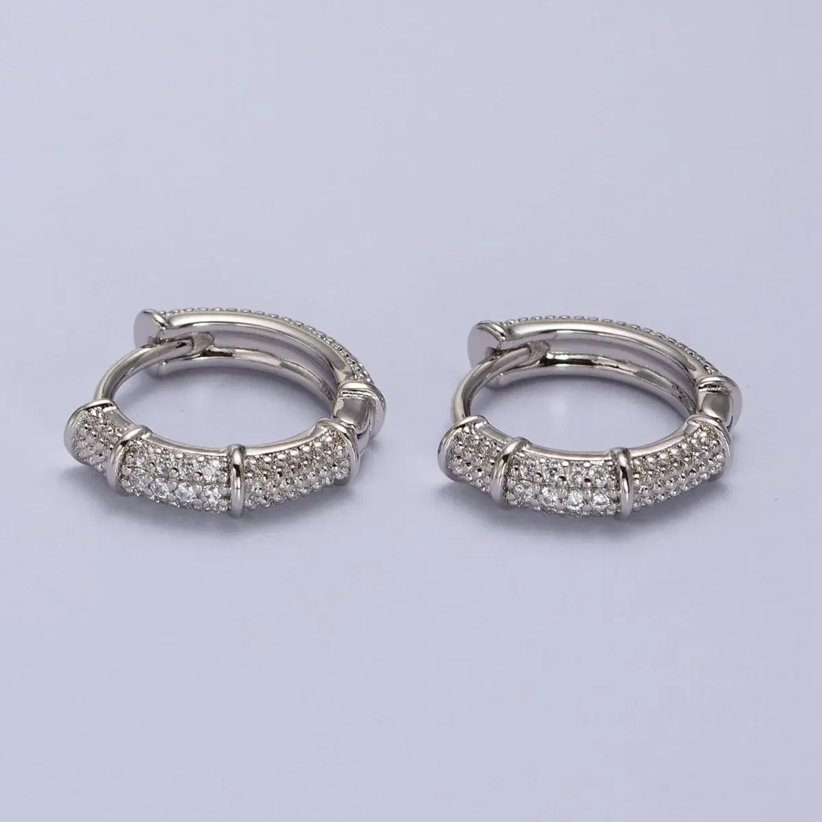 18k White Gold Pave CZ Huggie Earrings