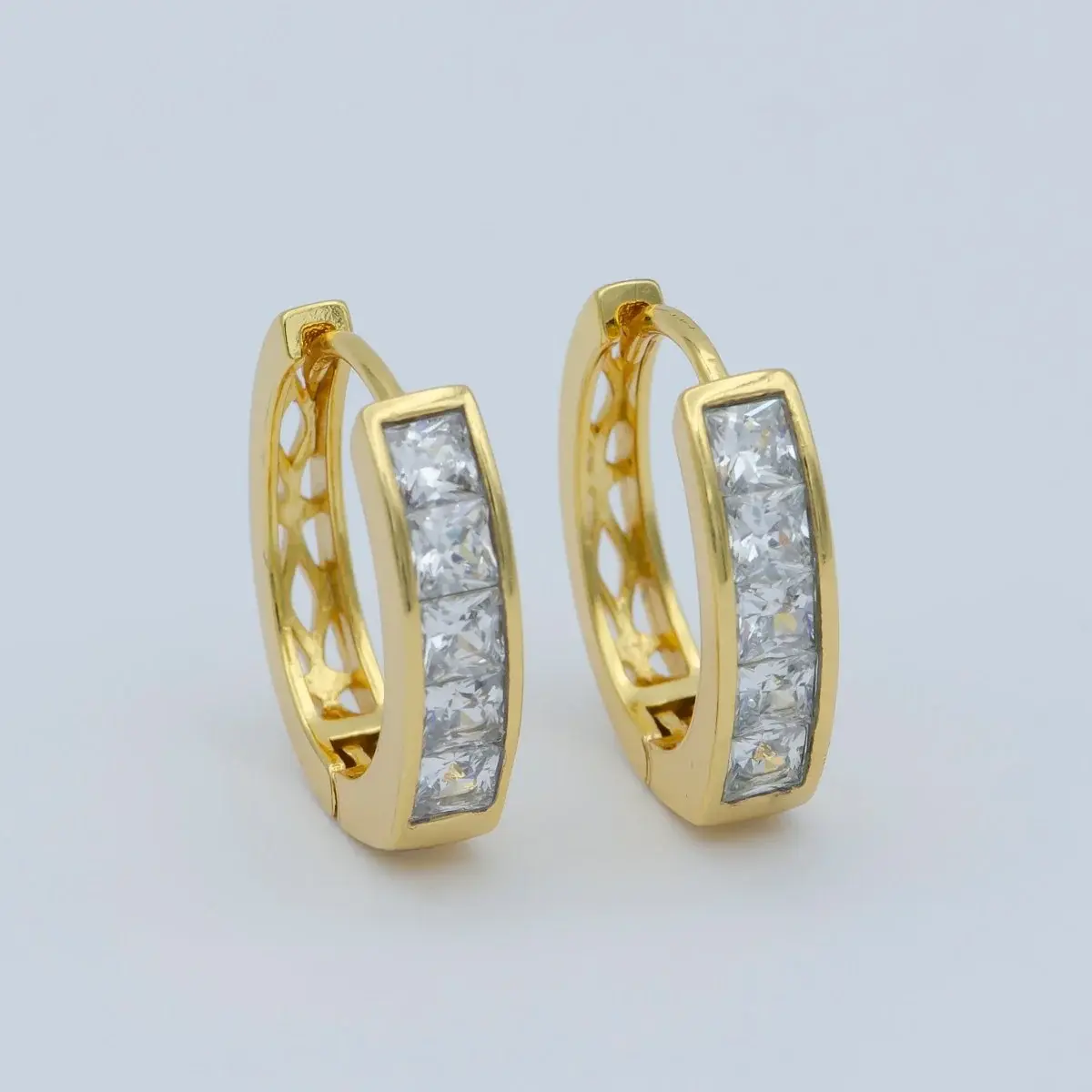 24k Gold Filled Old School Medium CZ Cuts Huggie Earring
