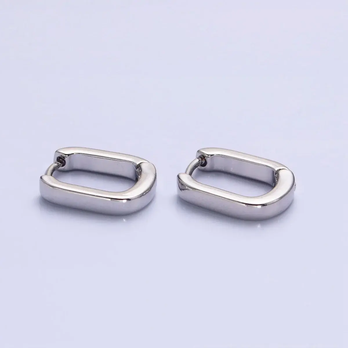 14k White Gold Filled Rectangular U Huggie Earring