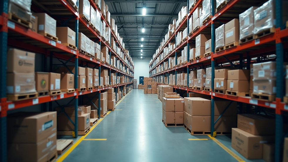 High angle view of a busy logistics warehouse