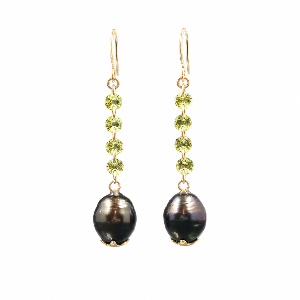 Tahitian Pearl and Peridot Gemstone Earrings