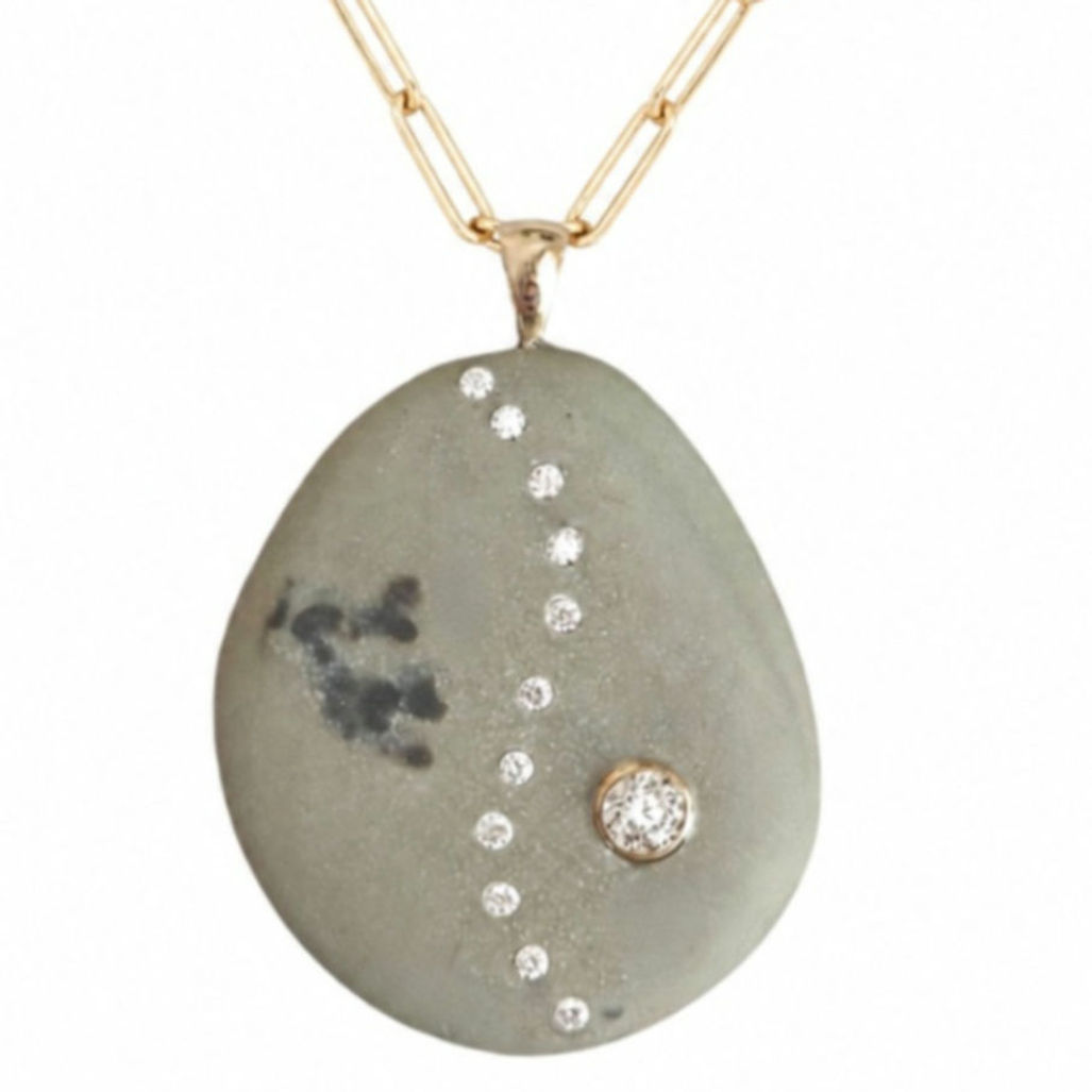 Beach Stone and Diamonds Pendant 
