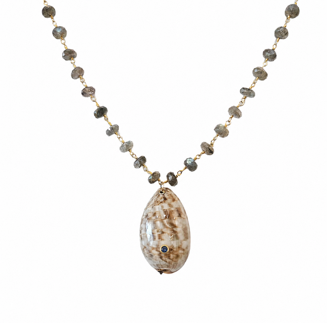 Labradorite and Sapphire Shell Necklace