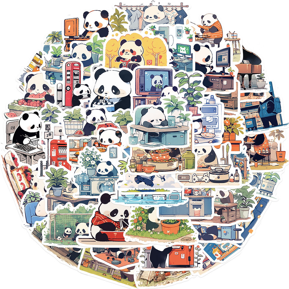 Thumbnail: 50pcs Diary Life Panda Cartoon Graffiti Stickers Decorative Guitar Phone Station