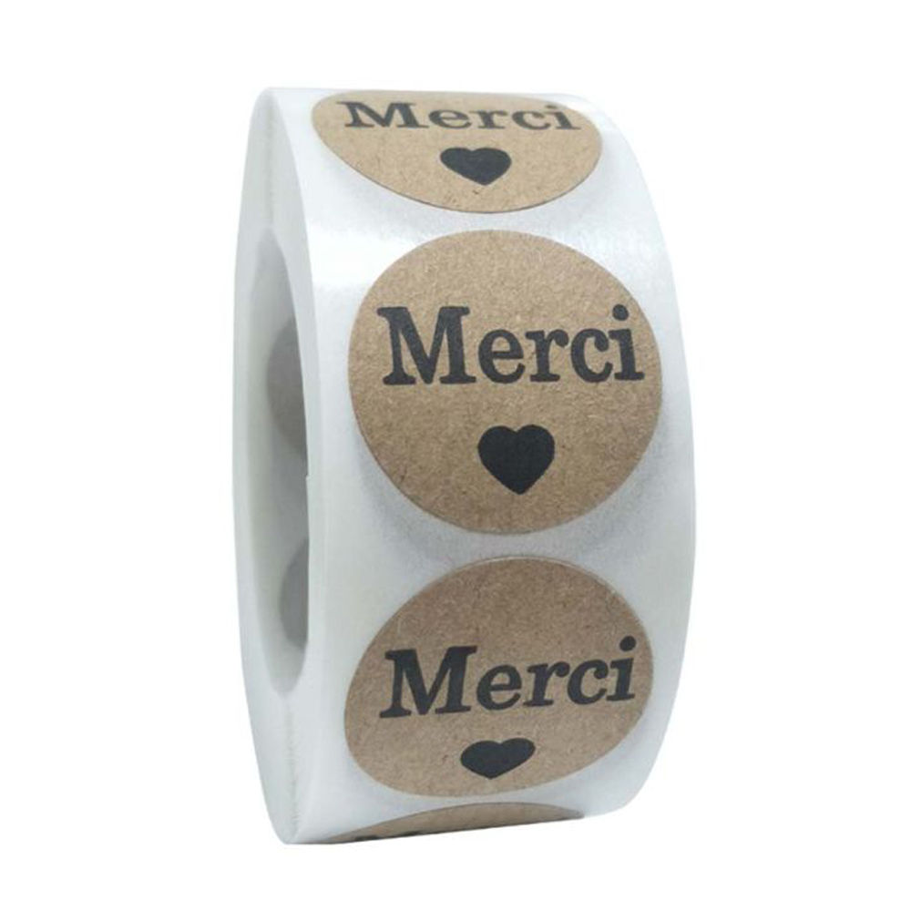 100-500pcs Kraft Merci Stickers French Thank You Stickers Gift Package Envelope