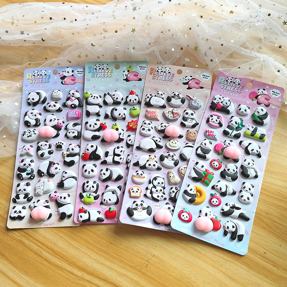 Thumbnail: 4-Piece Panda Stress Relief Stickers - 3D Embossed Decor for Planners, Crafts & 