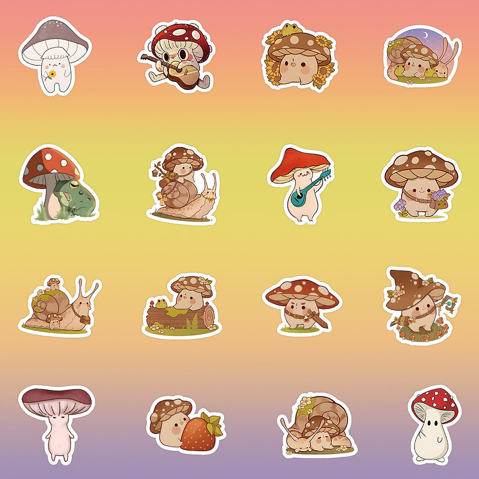 Thumbnail: 60-Piece Cute Mushroom Friends Stickers Style B - Decorative Decals for Notebook