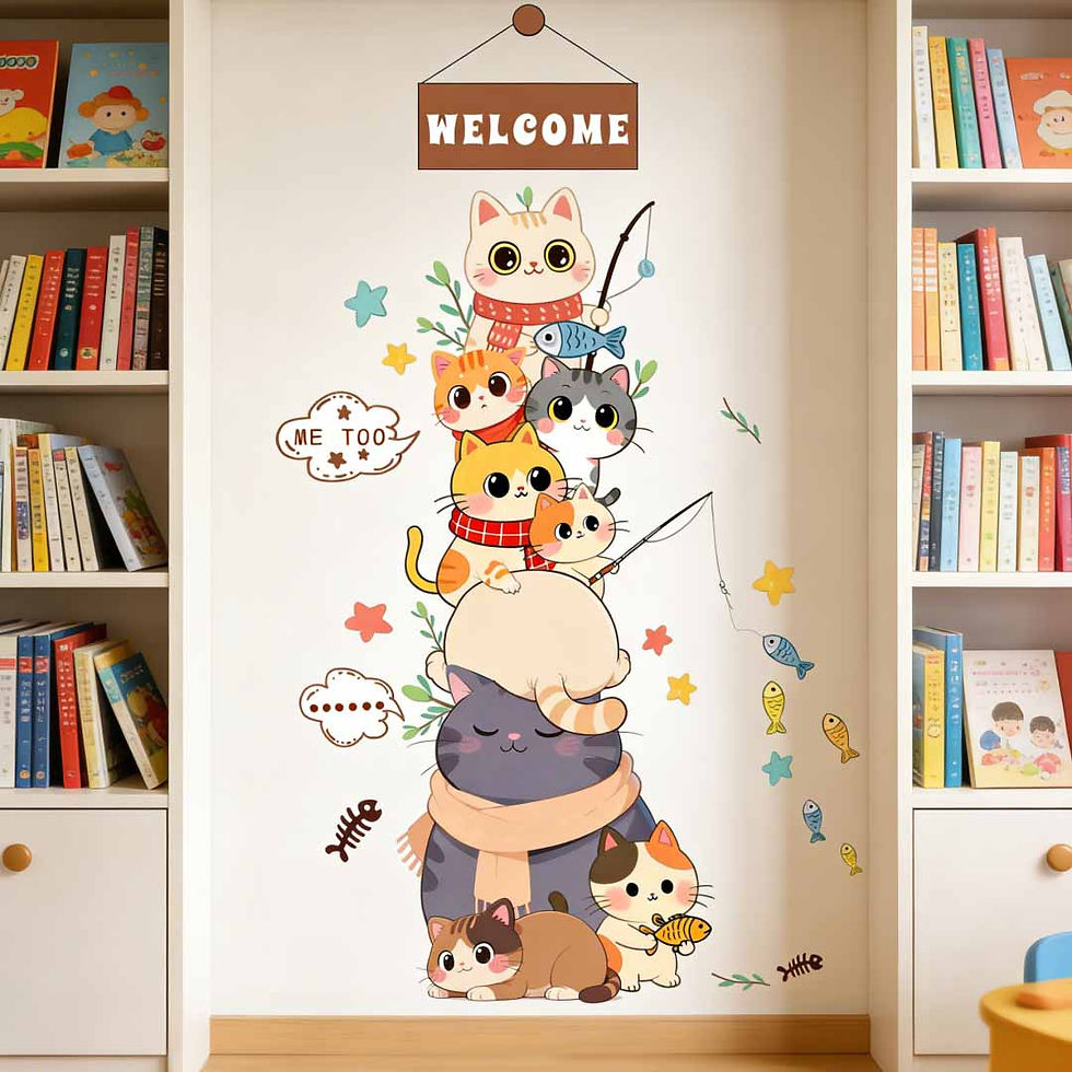 Thumbnail: Naughty cats forming an Arhat, cartoon wall sticker for children's room wall dec