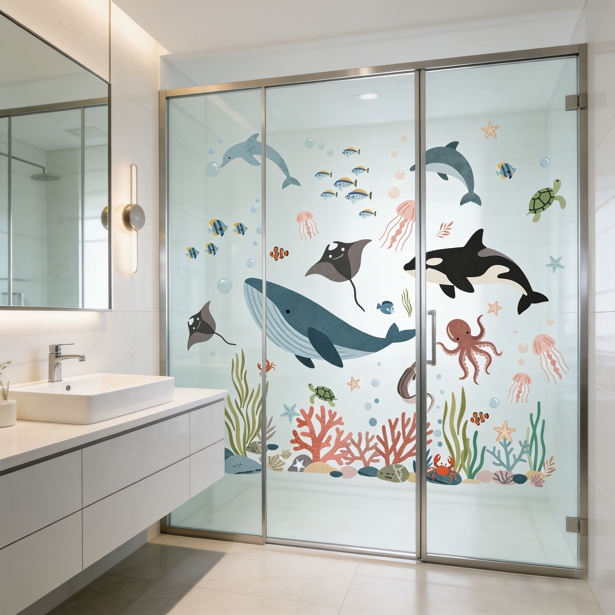 Colorful Ocean World Whales Dolphins Stickers for Kids Room Aquarium Decor Eco-F