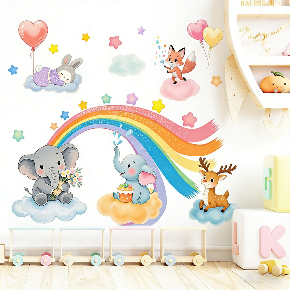 Thumbnail: Clouds Elephants Rainbow Stars Wall Stickers for Kids Room Girls Bedroom Nursery