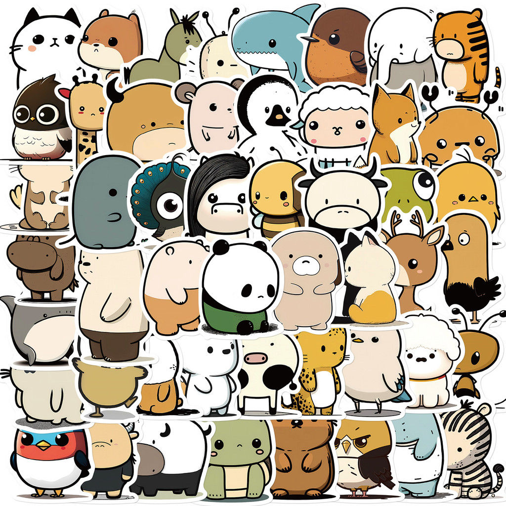 50-Piece/Set Cartoon Animal Series Cute Graffiti Stickers - Panda & Cat Themed D