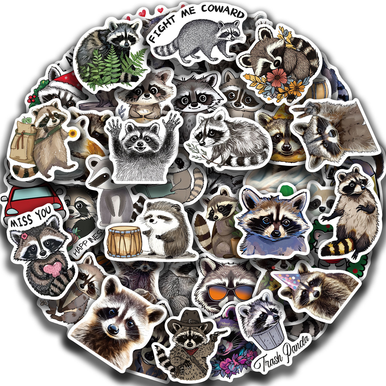 50PCS Cute Cartoon Raccoon Sticker Animal Diy Mobile Phone Trend Decal Decal Per