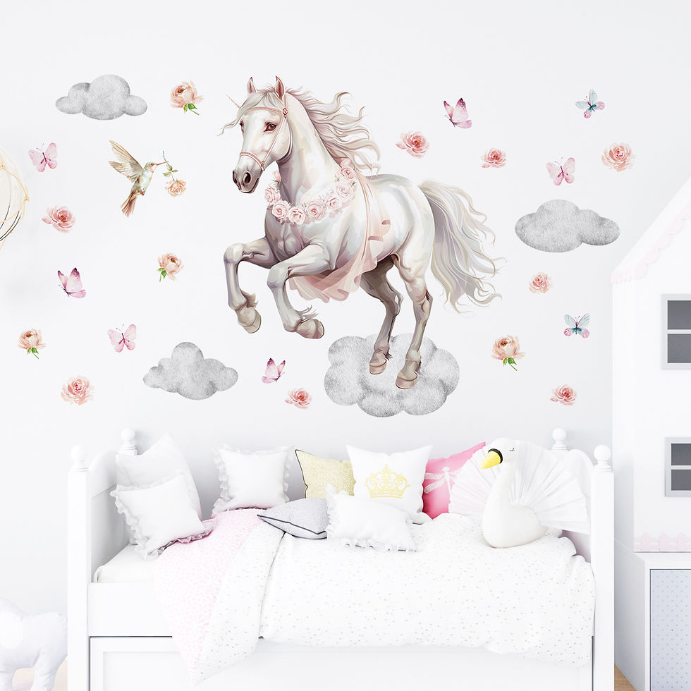 Thumbnail: Creative White Horse Butterfly Cloud Cute Fairy Tale Style Stickers PVC Decorati