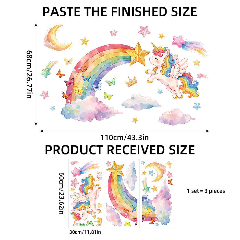 Thumbnail: Watercolor Unicorn Rainbow Wall Stickers, Removable Peel And Stick PVC Wall Deca