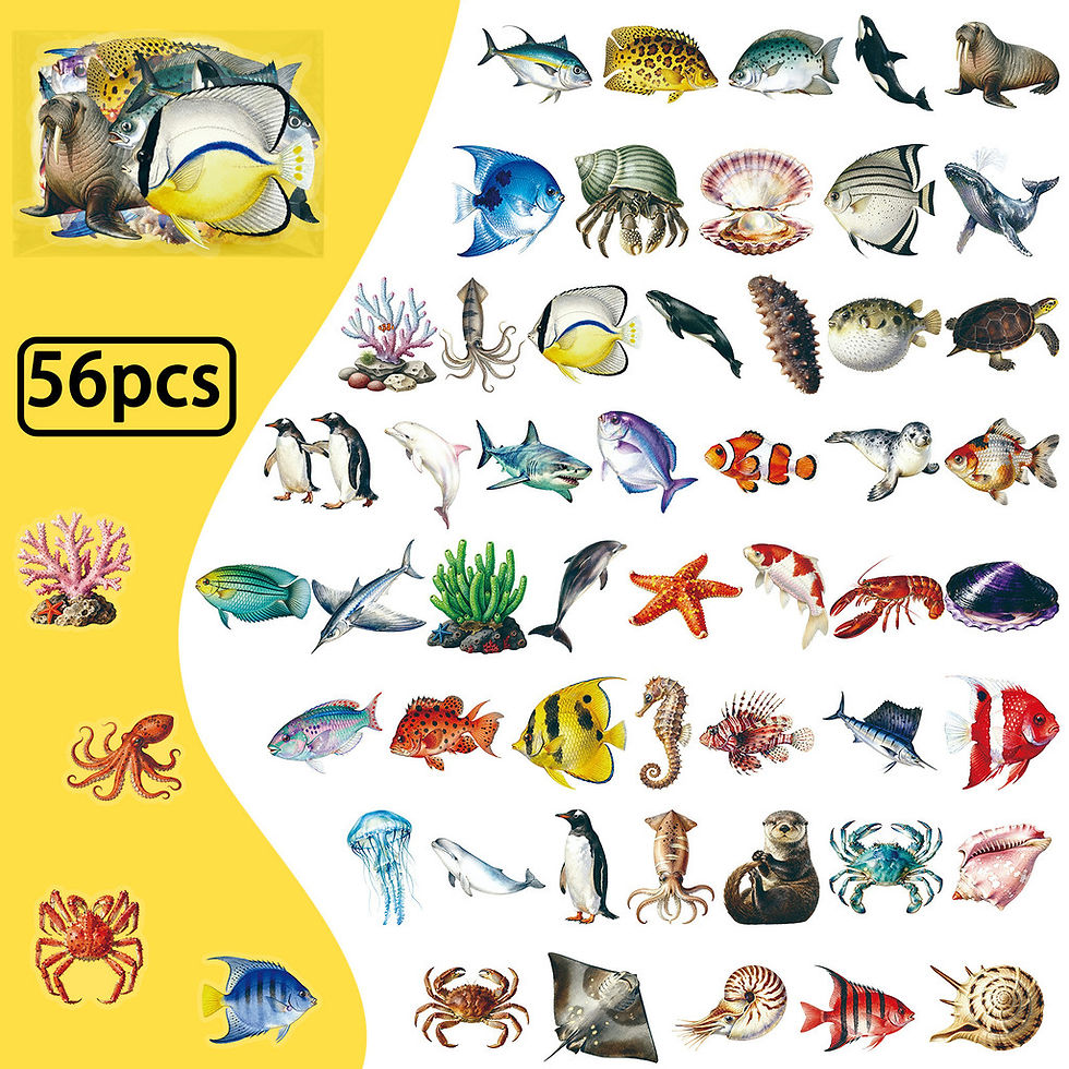 Thumbnail: 56 Pcs New Realistic Marine Animal Stickers - High Transparent PET Fish Decals f