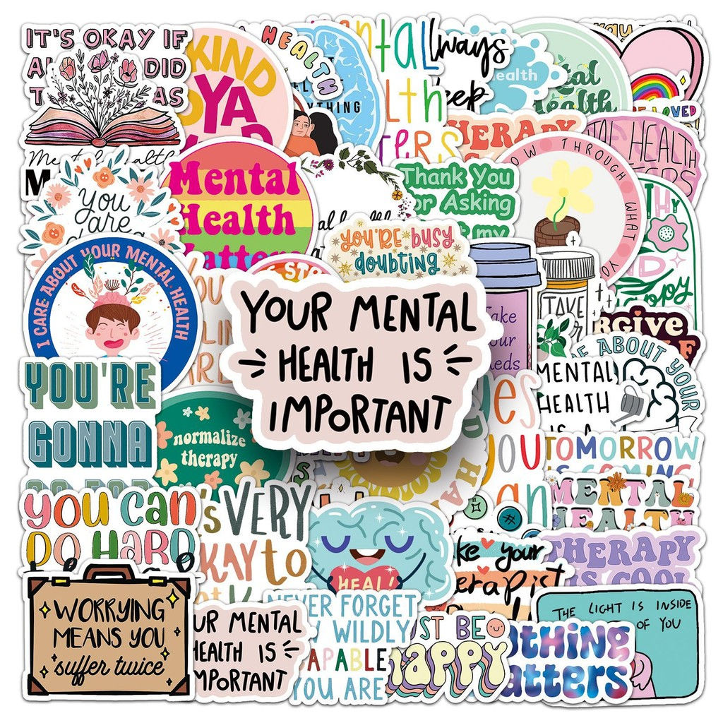 50 Pcs Mental Health Journal Stickers - Inspirational Creative English Text Graf
