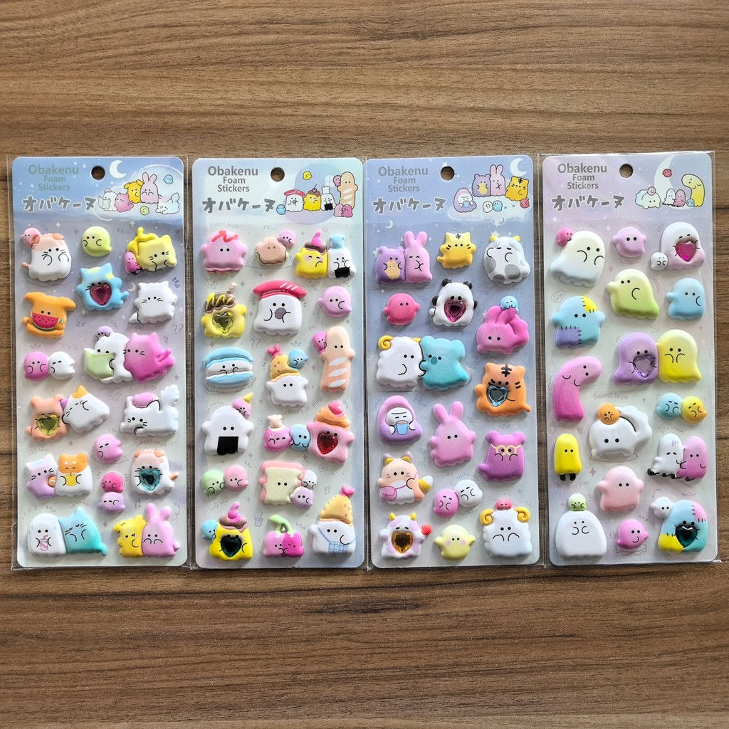 4 Sheets Obakeinu Foam Stickers - Cute Ghost Character Decals for DIY Crafts, Jo