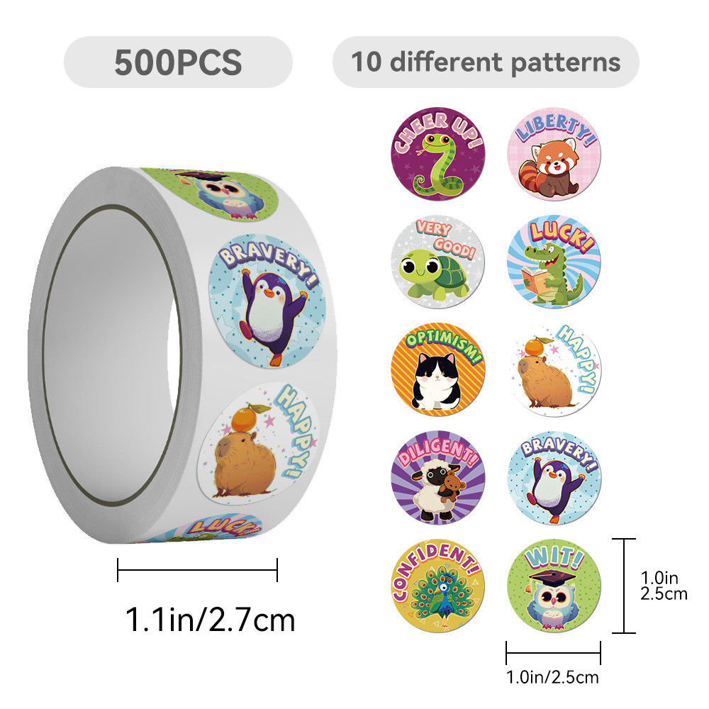 1 Roll (500 Pcs) Animal Slogan Roll Stickers - Hot Selling Cross-Border Tape for