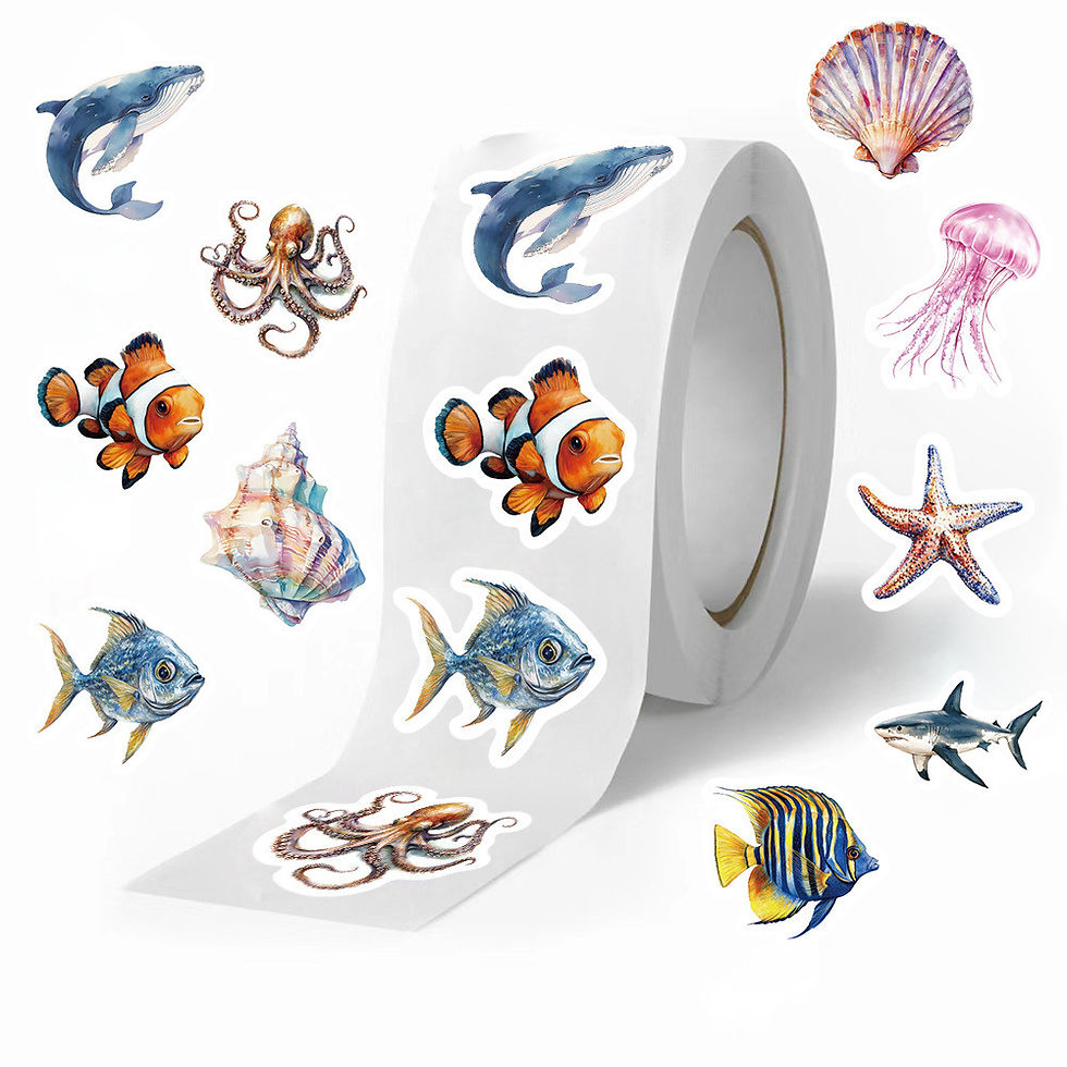 Thumbnail: 500 Pcs/Roll Cartoon Marine Life & Seashell Stickers PVC Waterproof Decals for J