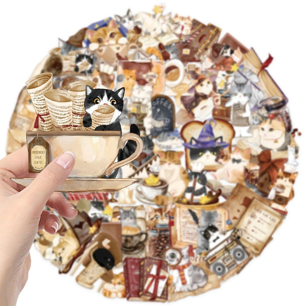 Thumbnail: 50-Piece Cartoon Magic Cat Café Stickers - DIY PET Transparent Decor for Phone 