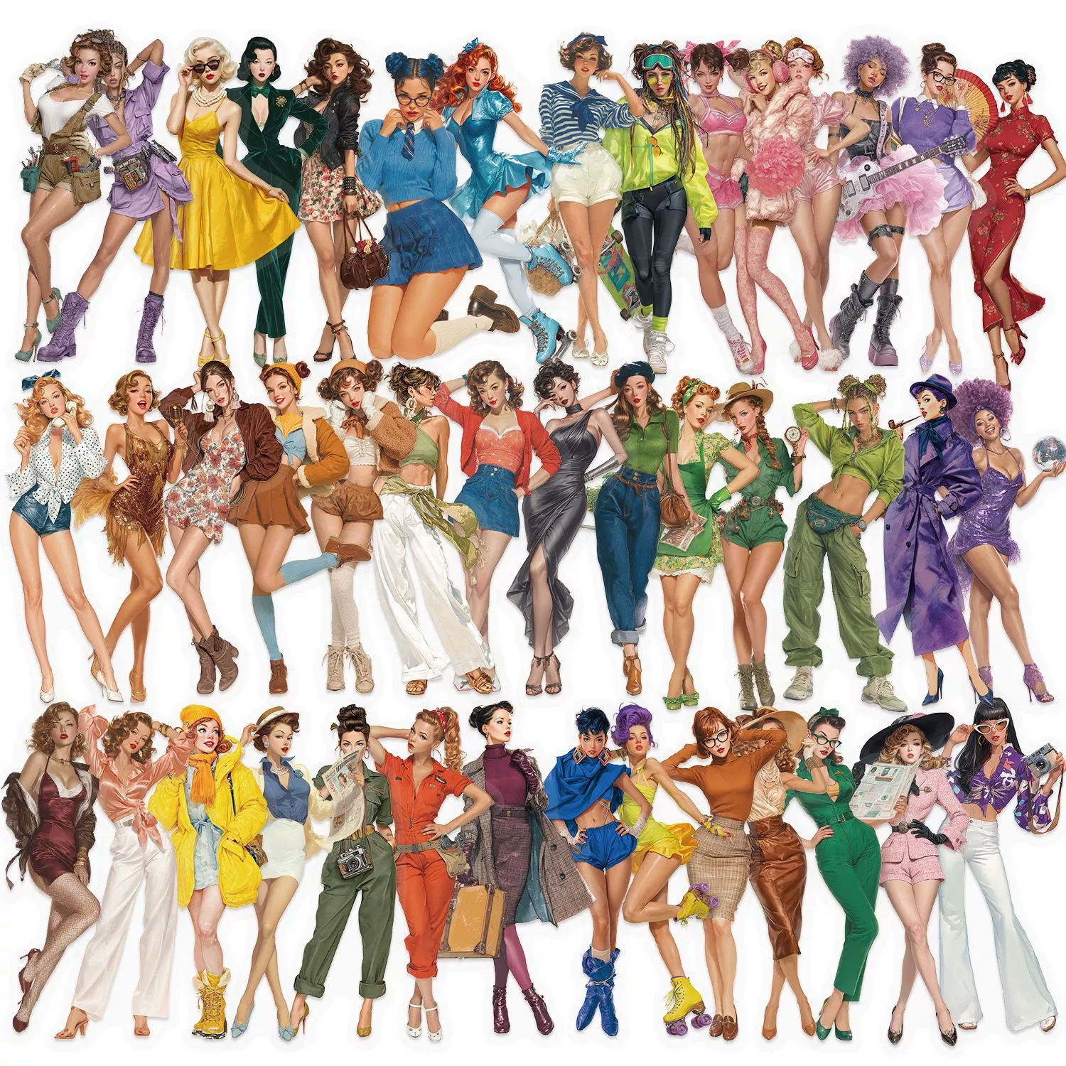 50/100PCS Cartoon Pop Girl Sticker Pack Waterproof Transparent PET Laptop Decora