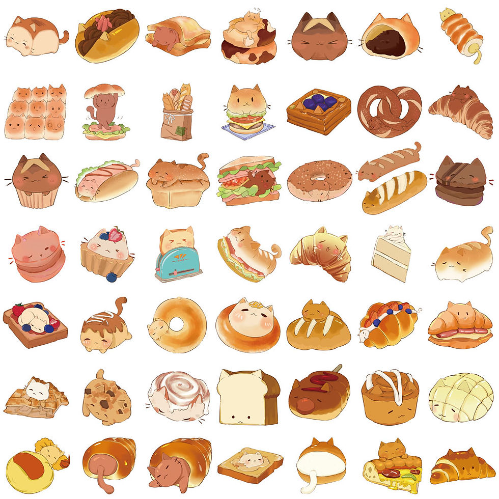 Thumbnail: 50PCS Cute Cartoon Bread Cat Sticker Laptop Waterproof Aesthetic Notebook Cafe L