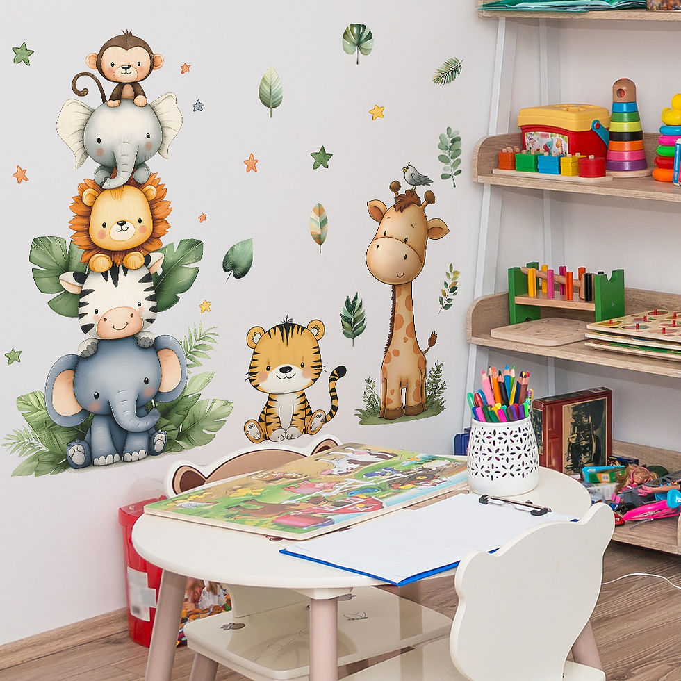 Thumbnail: Cartoon Jungle Animal Wall Stickers Home Decoration Removable Decals For Kids Ro