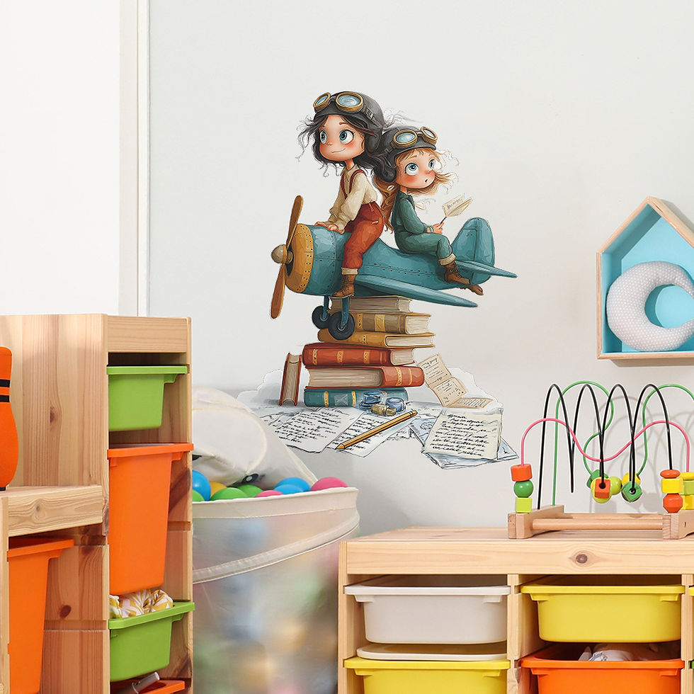 Thumbnail: Cartoon Book Airplane Wall Sticker Removable PVC Wall Decoration Suitable For Ki