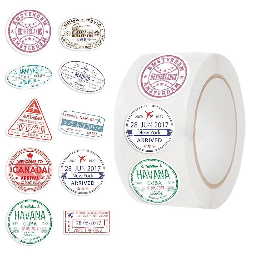 Thumbnail: Cute Passport Stamp Series Roll Stickers (500 Pcs/Roll) - PVC Decorative Decals 
